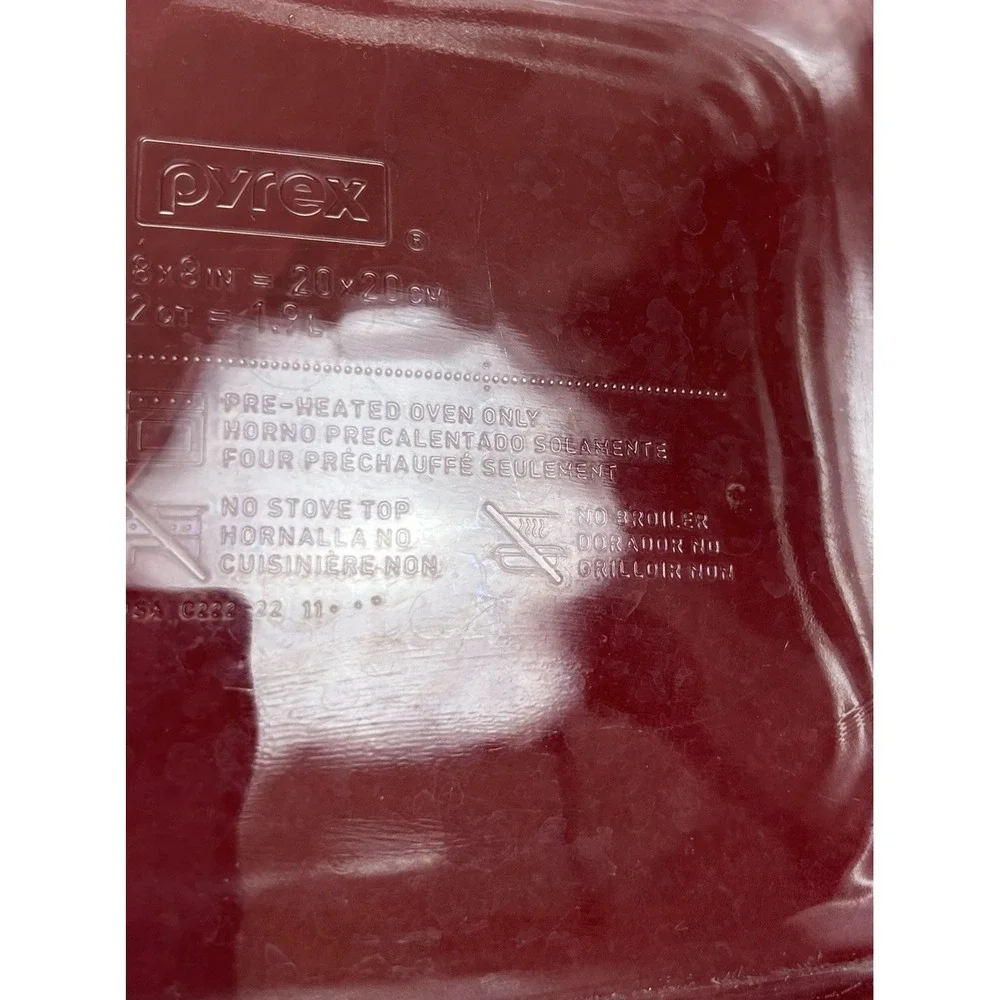Vintage Pyrex C222 Clear 2 Qt 8 x 8 Casserole Square Baking Pan w/ Handles EUC